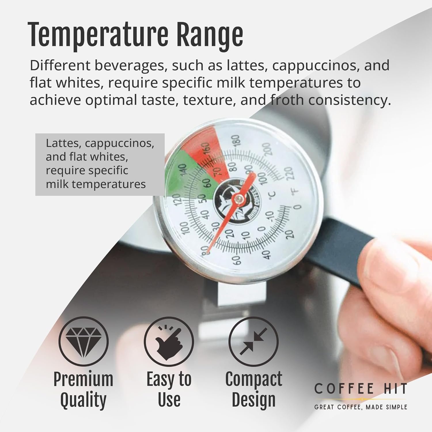 Rhino Coffee Gear Milk Analog Thermometer Short Stem 5" - Image 3